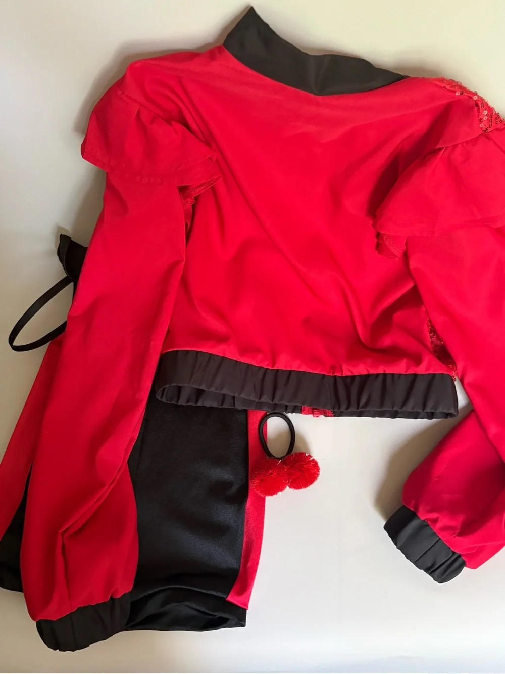 Weissman Red Sequin Dance Jacket with Black Trim and Shorts
